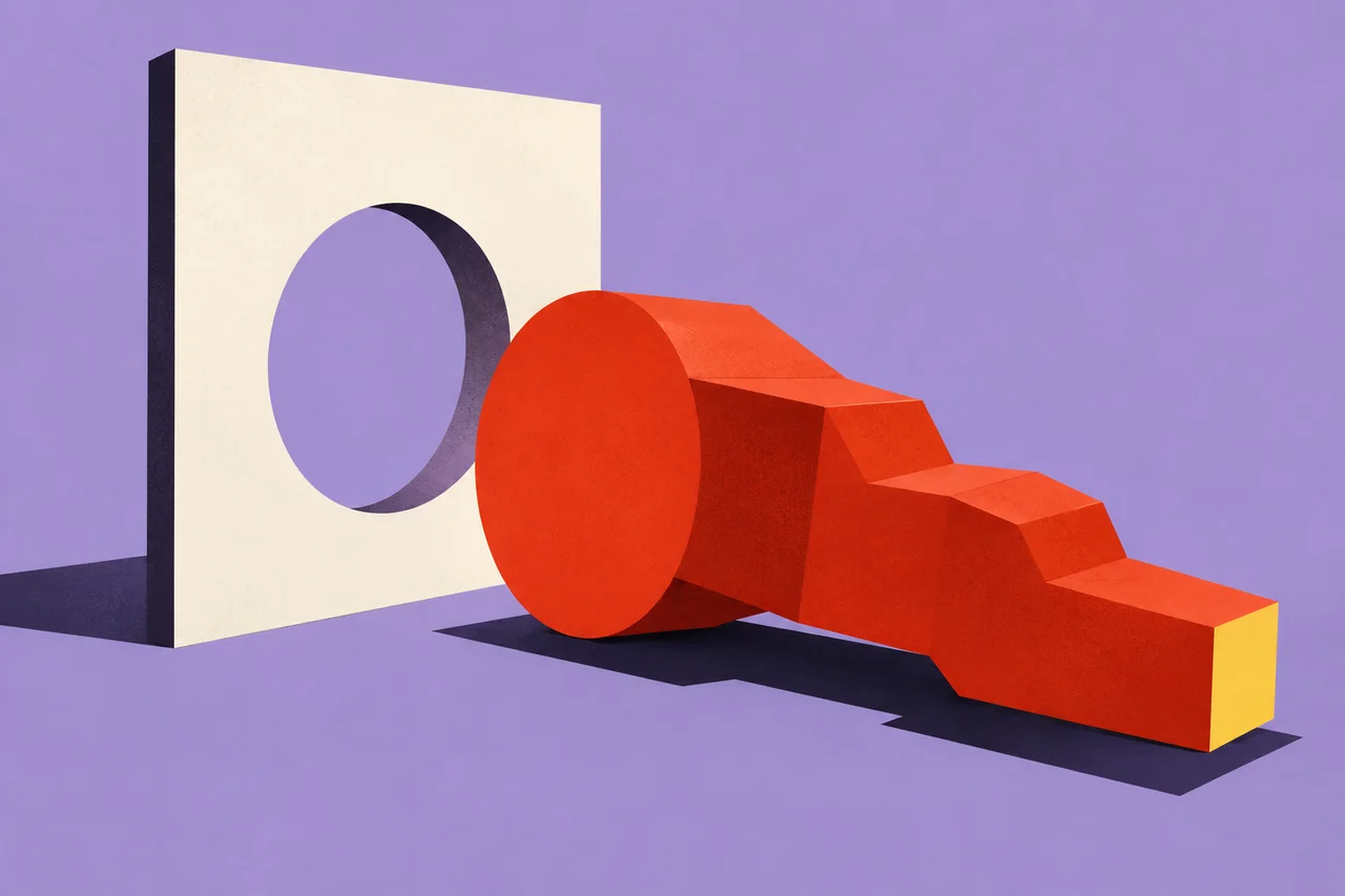 A circular object with an unexpectedly long stepped back sits beside a matching cutout